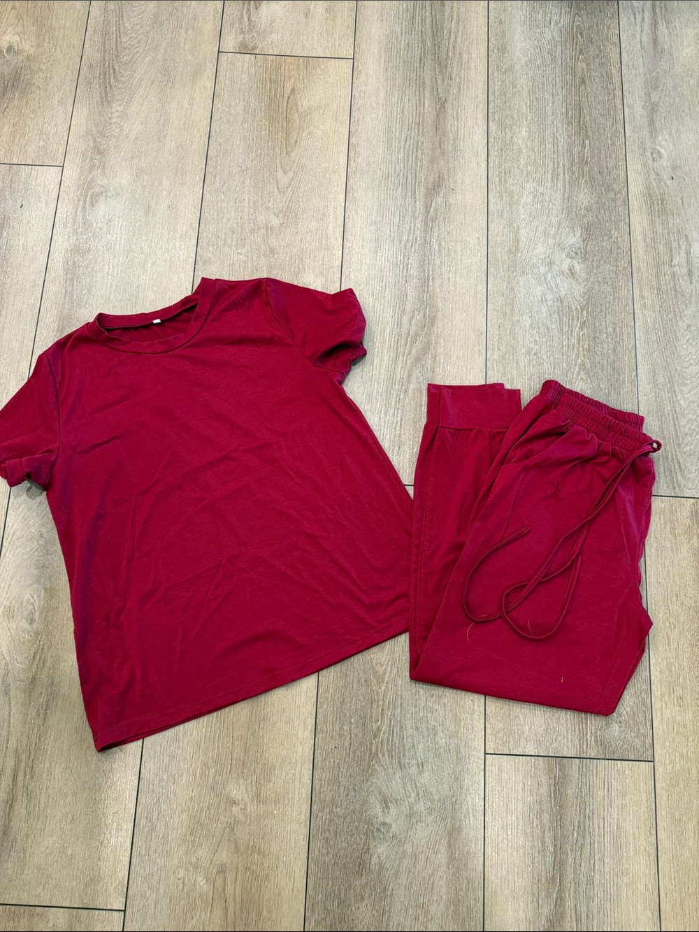 Red Lounge Set - Short Sleeve Tee & Drawstring Joggers